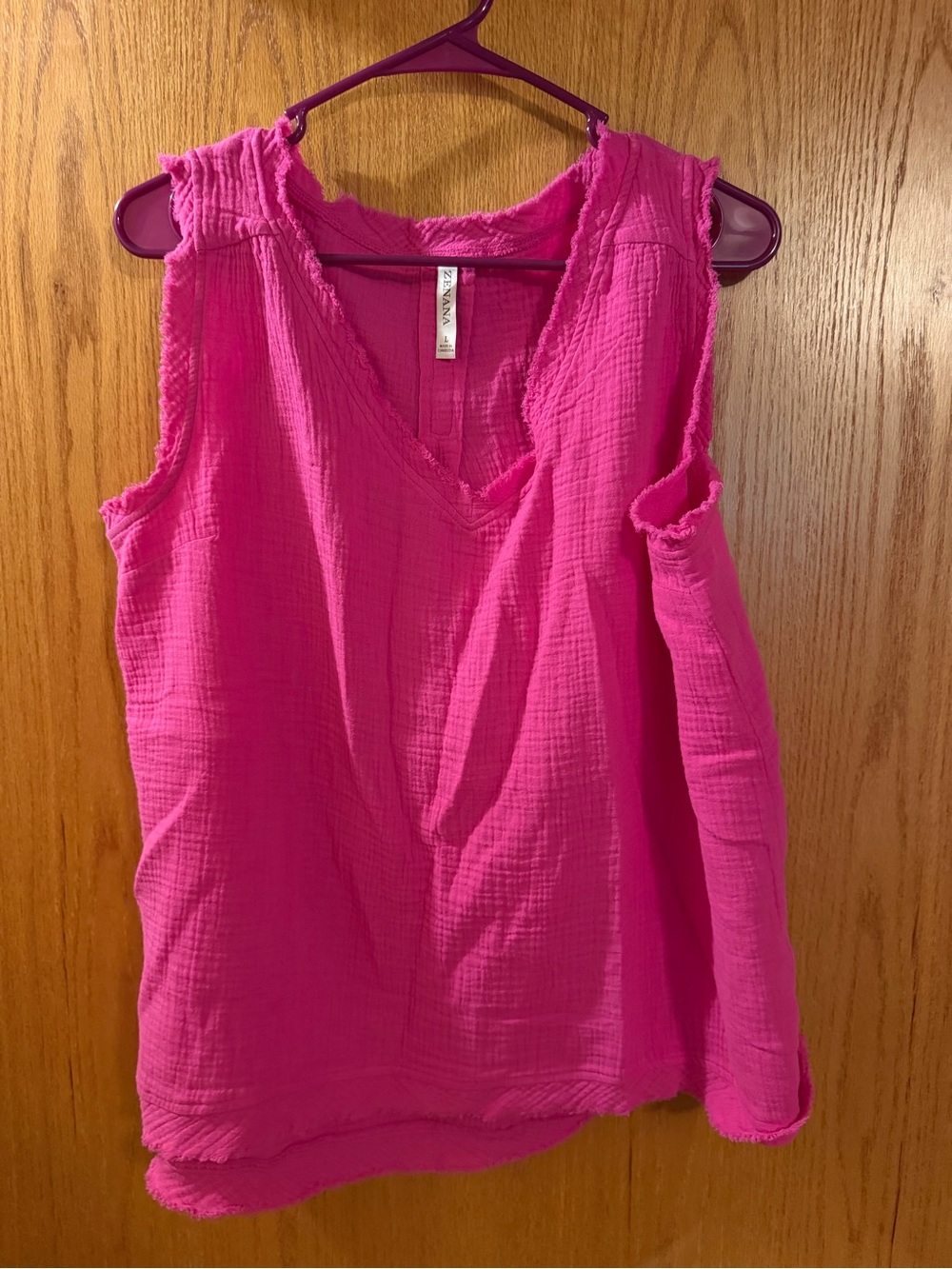 Zenana Outfitters Bright Pink Sleeveless Gauze V-Neck Tank